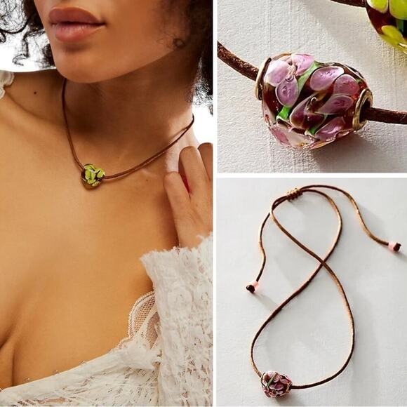 Free People Sinatra Choker in Tan Taupe Bohemian Glass Pendant Necklace NWT NEW - Picture 1 of 9